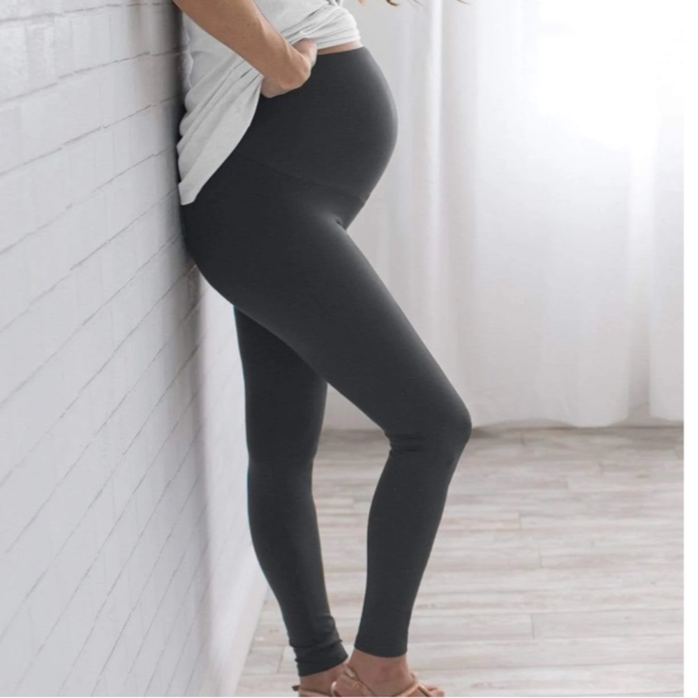 Joyaria dark gray over-the-belly full length maternity leggings size large